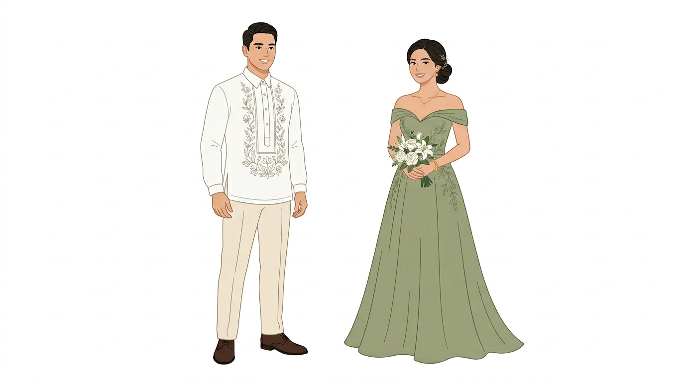 Sage Green Barong Tagalog and Long Gown
